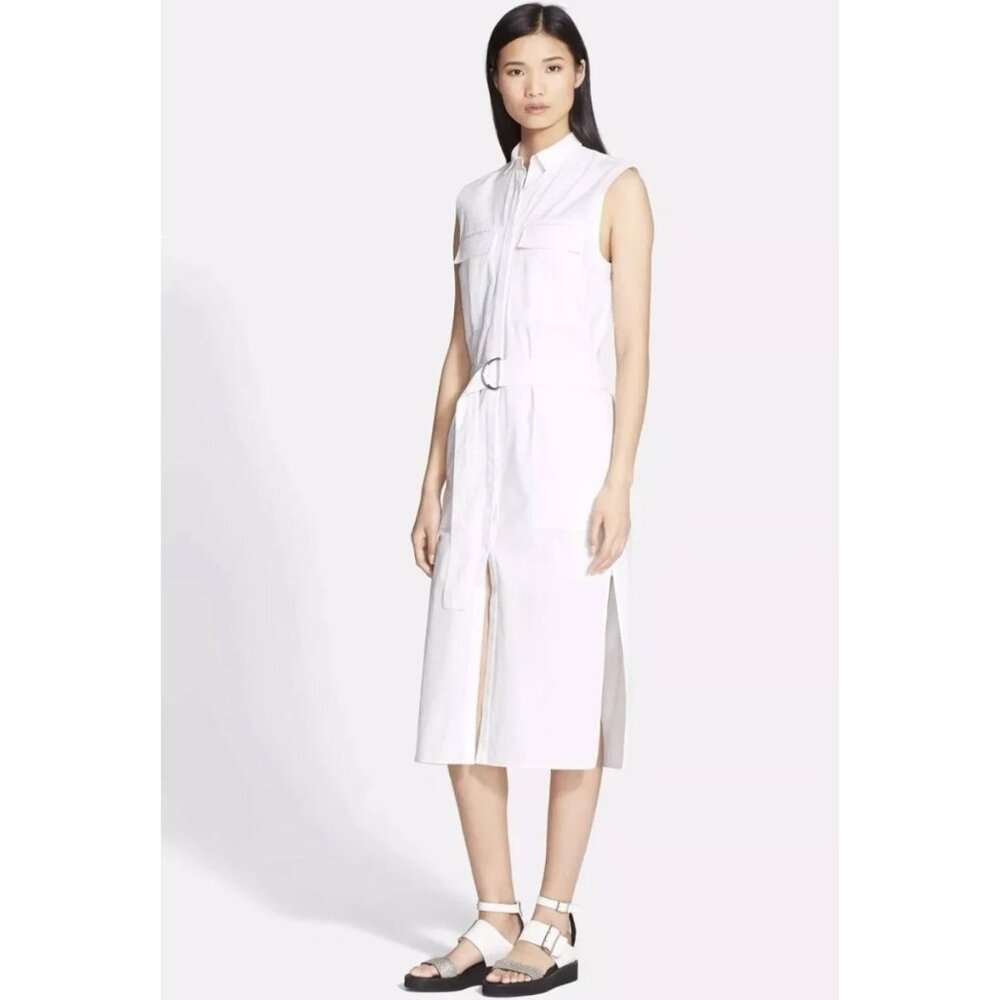 NWT Helmut Lang Optic White Washed Bellow Poplin Cotton Shirt Dress 2 $495